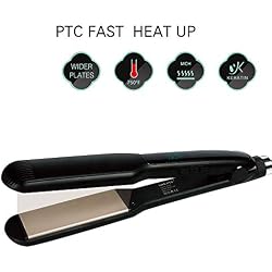 Plancha alisadora de cabello 2 en 1 de cerámica profesional y rizador de pelo rizador de cabello varita húmeda seco plancha plana peinado con doble tensión