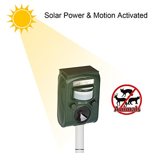BESTVA Solar Katzenschreck wasserdichte Ultraschall Abwehr mit LED Blinklicht aufladbarer Tiervertreiber Hundeschreck Marderschreck Waschbärvertreiber mit Erdspieß im Garten und in der Garage - 3