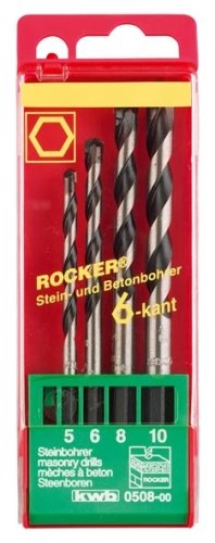 kwb Bohrersatz für Stein und Beton Super Rocker, 4-tlg (Ø 5 mm, Ø 6 mm, Ø 8 mm, Ø 10 mm) 050800 (6-kant-Aufnahmeschaft, hammerfester Hochleistungsbohrer, armierungsfest)