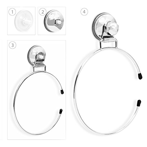 Relaxdays Handtuchring H x B x T: ca. 21,5 x 15,5 x 4 cm selbstklebender Handtuchhalter Hochglanz versilbert runder Wandhandtuchhalter Befestigung ohne Bohren Handtuch Ring für Bad oder Küche, silber - 4