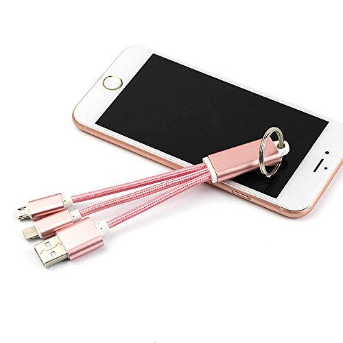 Cuitan 2 in 1 Nylon Geflochtene USB Ladekabel für Apple IOS / Android, Metall Schlüsselanhänger Design Nylonmantel Datenkabel Charging Cable Lightning Kabel Aufladekabel für iPhone 6s Plus, 6s, 6, 6 Plus, 5s, iPad mini, iPad air, Samsung S7, S7 Edge, S6, S6 Edge, S4, S3 und andere Android Handy – Rose Gold - 4