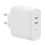 Amazon Basics – USB-C-Wandladegerät mit 2 Ports, 68W, GaN, für Laptops, Tablets und Handys mit Stromversorgung, Weiß (nicht P