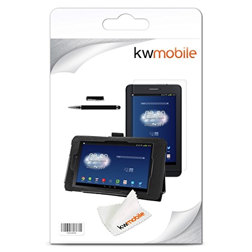 3in1 Set: kwmobile Hülle für Asus Fonepad 7 ME175CG – Tabletcover Slim Case Tablet Schutzhülle – Smart Cover Tabletcase Schwarz + Folie, kristallklar + Stylus, Schwarz - 7