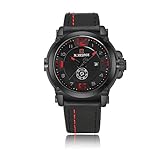 YSCYLY Männer Sportuhren 30M Wasserdicht Quarz Armbanduhr 3D Zifferblatt Leder Kreativ Kalender Uhr Analog Digital Stoppuhr Army Shock Resistant Casual Für Den Menschen,Red