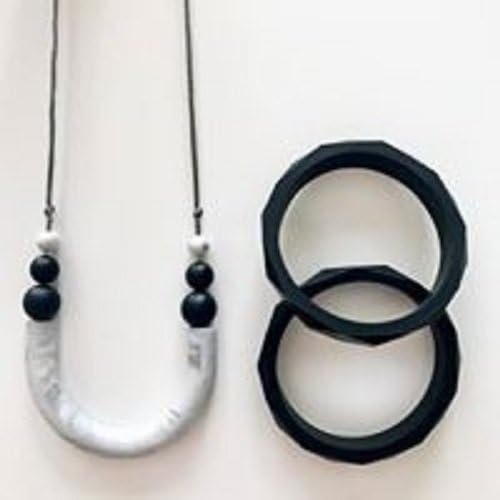 Mama Knows Silicone Teething Necklace - Agnes Grey Marble &amp; Black