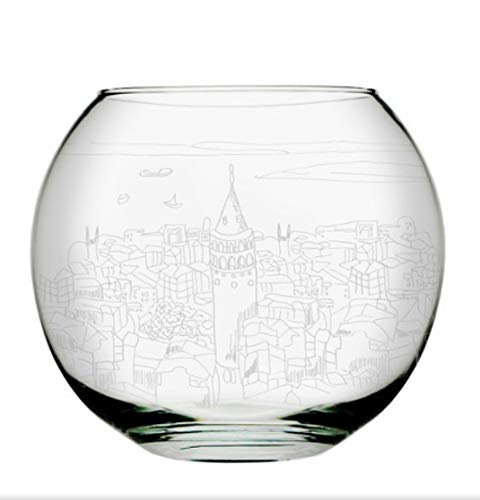 Pasabahce 5" Glass Vase with Print - Round Vase, Events, Decorating, Arrangements, Flowers, Office Home Decor