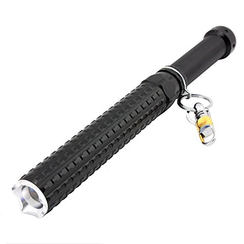 Tping Zoomable CREE Q5 LED Taschenlampe Lange Spikes Mace Baseballschläger Form Taschenlampe für Selbstverteidigung, Camping, Wandern (Schwarz)