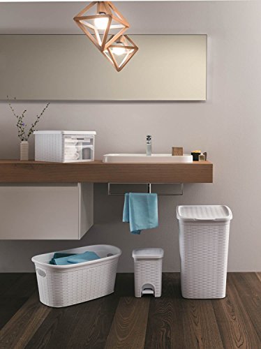 Tretmülleimer im Rattan Design mit herausnehmbaren Einsatz und 6 Liter Volumen im klassischen Weiß – für das Bad, die Küche oder das Büro - 2
