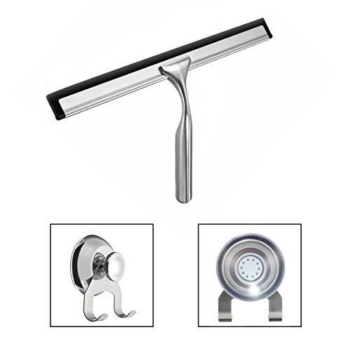 Cusfull Edelstahl Fensterwischer Duschabzieher mit Saugnapf zum Aufhängen für Glas Spiegel Fliese Reinigen 25×17,5 cm - 3