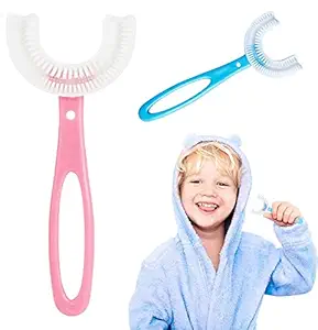Vasukie U Shaped Toothbrush with Soft Silicone Brush Head Manual Whitening Toothbrush,360? Oral Teeth Cleaning Whole Mouth Toothbrush with Handle Design for Kids(2-6 Years Old,Pack Of 2)
