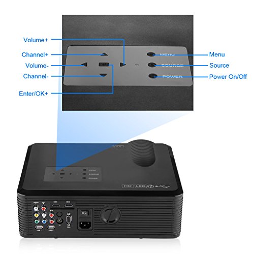 Excelvan 2400 Lumens HD LED/LCD Projector for Home Cinema Theater PC DVD DTV Computer Laptop Blu-ray DVD Black