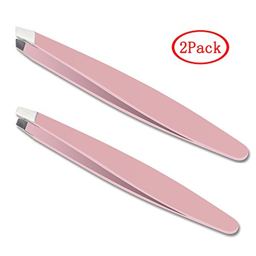 AMTOK Eyebrow Tweezers Set 2 Pcs Stainless Steel Slant Flat Tweezer Tool Kit Eyebrow Plucking Set