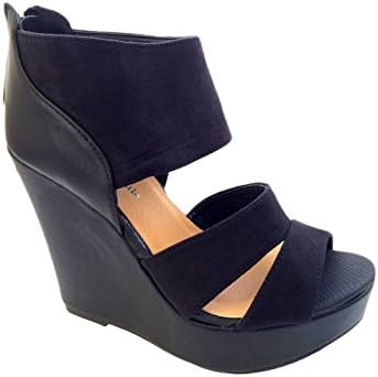 Ladies High Block Heel Platform Wedge Cuff Peep Toe Strap Suede Hot Womens Shoes (3 UK / 36 EU, Black)