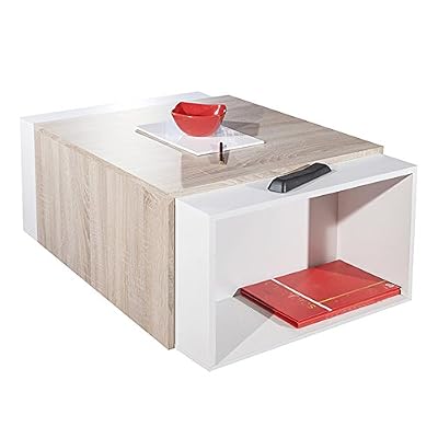 Symbiosis 2066A0300X00 Contemporain Table Basse Modulable Blanc/Chêne Naturel 120 x 67 x 38,1 cm