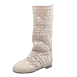  ORANDESIGNE Stylische Damen Stiefeletten Worker Boots Spitze in Hochwertiger Lederoptik Beige EU 38