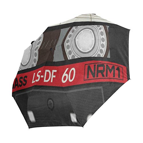 Preisvergleich Produktbild XiangHeFu Regenschirm, Retro-Audiokassette, automatisches Öffnen, 3 Falten, leicht, UV-Schutz