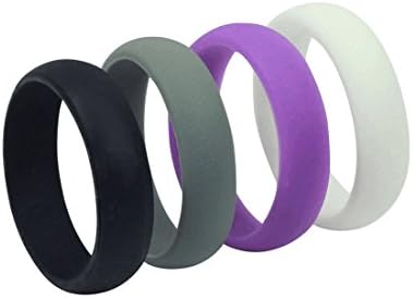 Silicone Wedding Ring Bands for Women Men, 4 Pack &amp; Singles, Solf Silicone Rubber Band Rings Gift, Fit for Sports, Fitness, Outdoors (Black,Gray,Purple,White, 7)