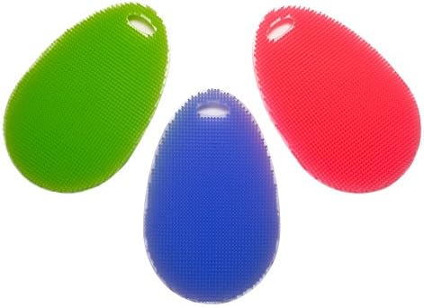 Silicone Cleaning Sponge - Multifunctional for Kitchen, Household, Bathroom use / Vegetable Cleaner, Antibacterial Dish Pot Pan Scrubber Wash Brush, Dishwasher Safe - Green, Blue and Pink (PACK OF 3)