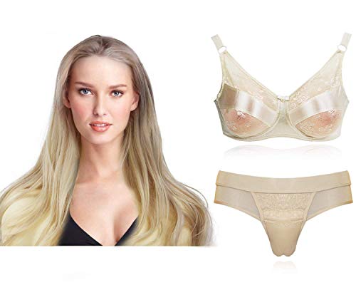 ONEFENG Crossdressing Breast and Panty for Beginner, Gold Hair(breast 600g), Panty S