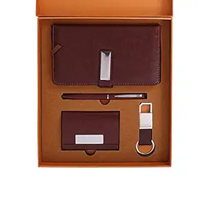 FABULASTIC 4 in 1 Corporate Gift Set with Diary, Pen, Card Holder and Metal Keychain Valentine Gift for Husband, Boyfriend, Wife, Girlfriend, Brother, Sister, Father, Birthday, Anniversary (Brown)