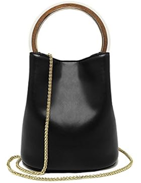 Maod Damen Stylish PU Leder Einfarbig Handtasche Freizeit Henkeltaschen Frauen Bucket Shopper Taschen Metall Schulterriemen...