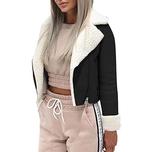 Preisvergleich Produktbild Frauen Revers Wintermantel Wildleder Leder Schnalle Cool Pilot Jacke Faux Lamm Wolle Motorrad Jacken Winterjacke Baumwollmantel Fleecejacken Wollmantel Felicove