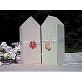 Shabby Chic Holzhäuser Grün Hellgrau mit Keramik-Deko