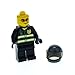 Produktbild 1 x Lego System Figur Mann Feuerwehr Torso schwarz Reflektierende Streifen Hände grau Sonnenbrille orange Motorrad Helm neu-dunkel grau cty003