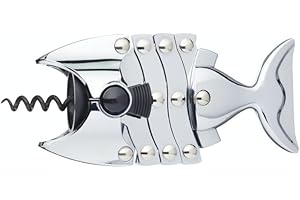 BAR CRAFT BarCraft Lazy Fish Cavatappi e Apribottiglie, Apribottiglie in Acciaio Inossidabile, 16,5 x 7,5 x 4,5cm, Argento