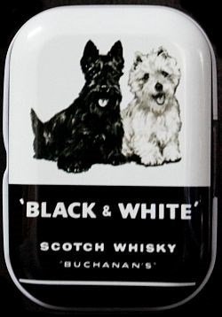 Motiv-Blechdose Black & White Buchanan's Scotch Hunde Mintdose Pillenbox Pillendose Minzbox Kleingelddose
