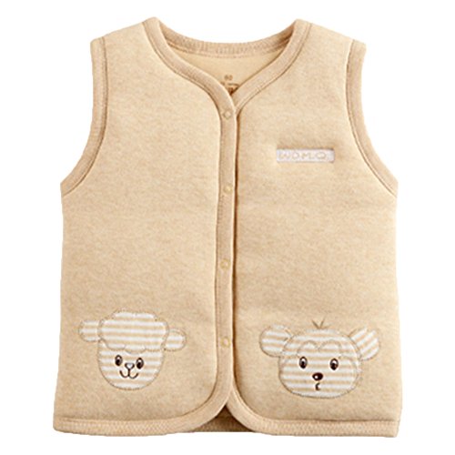 Monvecle Baby Organic Cotton Warm Vests Unisex Infant to Toddler Light Padded Waistcoat Lt.brown 18-24m