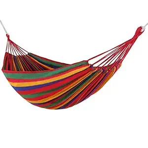 vyatirek Outdoor Camping Canvas Fabric Portable Garden Hammocks Striped Ultralight Beach Swing Bed with Strong Rope (280 x 100 cm, Red)