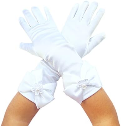 flower girls children satin long gloves bridesmaid Pageant Prom wedding parties (2-5 years, white)