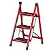 Produktbild Leiterhocker, klappbarer 2/3 Stufen-Hocker Trittleiter mit Handgriff, rutschfestes, Robustes und breites Pedal, Multi-Use für Haus, Garten und Büro (Farbe : Rot)