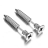 BODYA pair silver tone Stainless Steel Piercing Screws Ear Stud Earrings Lag spike Hip Earring punk men