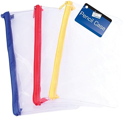 Range Wholesale Pack of 24 Just Stationery 8" Clear Exam Pencil Case Coloured Zip School Office