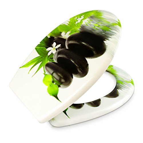 WC Sitz mit Absenkautomatik – „Steingarten“ Design – Toilettendeckel mit Motiv aus Duroplast inkl. Montagesatz – VENKON - 4