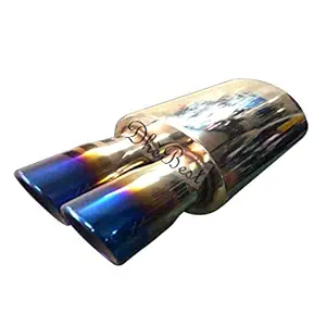 Dhe Best TP-11 Car Exhaust Silencer Muffler Long Double Pipe Universal Fitment Chrome Half Burnt Blue Silencer Tip - for Renault Duster