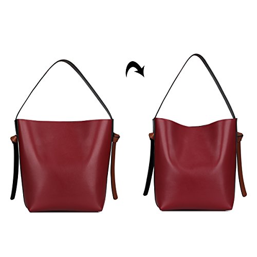 S-ZONE Frauen Farbblockierung Echtes Leder Schulter Beutel Handtaschen