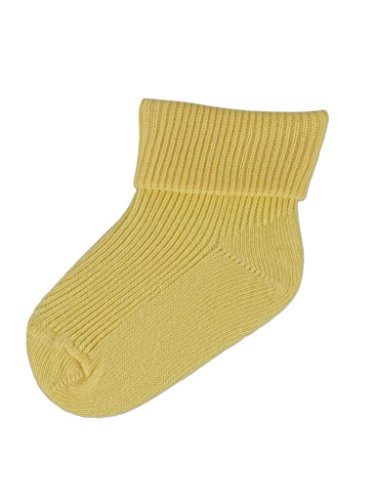 3 Pairs of Cotton Double Turndown Baby Socks (0-0, Pale Lemon) - UK Made S197