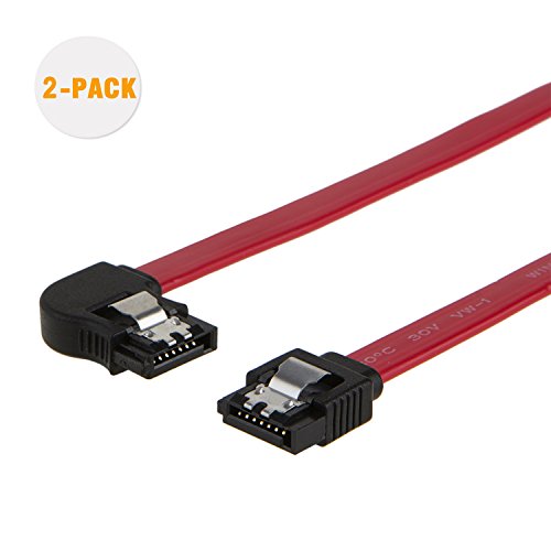 SATA III Kabel, CableCreation [2-Pack] 18-Zoll-SATA III 6.0 Gb S 7-Pin-Buchse auf linken Winkel Female Datenkabel mit Verriegelungslasche , Rot