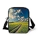 Produktbild Nature,Grass Path Clouds Sky Serene Sun Spring Rural Country Panorama Art,Dark Blue Apple Green White Print Kids Crossbody Messenger Bag Purse
