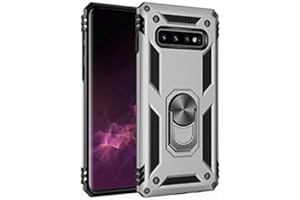BestST Hülle für Samsung Galaxy S10+ Plus + schutzfolie, Militärische Armor Hybrid Schutzhülle Silikon Stoßfest Bumper Cover Case Ringhalter Handytasche Handy Hüllen,Silber