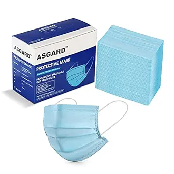 Asgard Melt-Blown Fabric Disposable Face Mask with Nose Clip (Blue, Without Valve, Pack of 50) for Unisex
