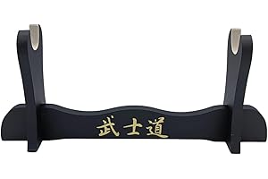 Glac Store Expositor de pie de 1 plaza terciopelo gris claro ante de mesa para Katana tipo Ultimo Samurai de madera con letras japonesas y repuesto