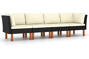 vidaXL Sofá de Jardín 4 Plazas con Cojines Patio Muebles Mobiliario Terraza Exterior Hogar Silla Asiento Acolchado Ratán Sintético Negro