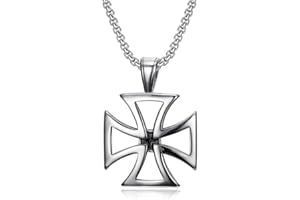 BOBIJOO Jewelry - Grand Pendentif templier Homme Collier Croix des templiers Ajourée Acier inoxydable Chaîne 55cm