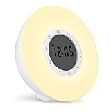 GRAN ILUMINACIÓN: El despertador simulador de Navaris tiene una luz blanca cálida, con 10 niveles que se pueden seleccionar en la pantalla táctil. Además permite escoger entre 6 colores, que pueden cambiar automáticamente.
