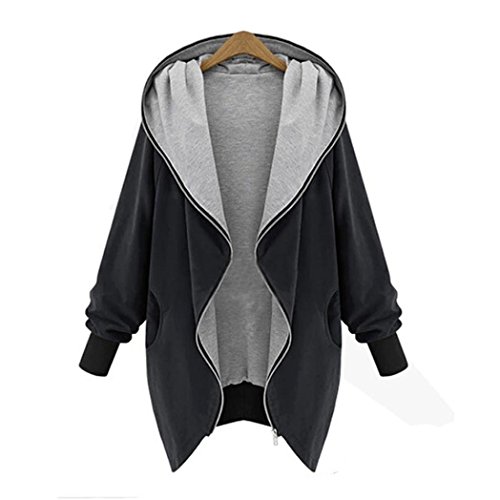FEITONG De las mujeres Algodón Cremallera Capucha Chaqueta Kapuzen Anorak Gabardina Rompevientos (XL, Negro)
