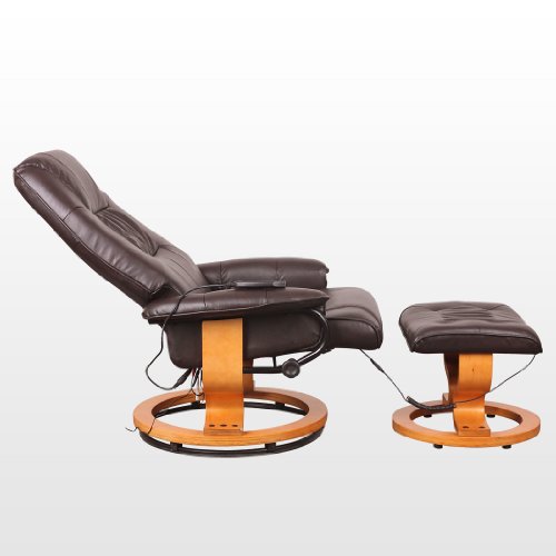 TUSCANY LEATHER BROWN SWIVEL RECLINER MASSAGE CHAIR w FOOT STOOL ARMCHAIR 8 MOTOR MASSAGE UNIT BUILT IN